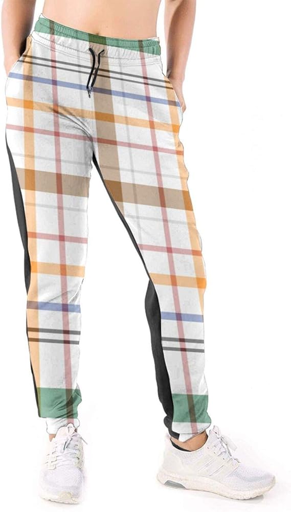 Amazon Co Jp カラフルなチェック柄 レディース ロングパンツ ファッション カジュアル スポーツパンツ ジョガーパンツ 通気 弾性 四季 トレーニング ジャージ 服 ファッション小物