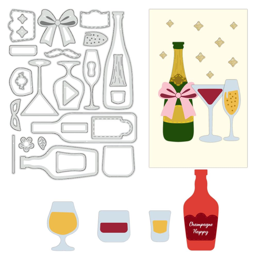 BENECREAT Wine Bottle Themed Cutting Template, Champagne Bottle, Goblet, Embossed Template for Bow Decorations, For DIY Scrapbooking, Photo Albums and Greeting Cards, 0.8mm Thickness