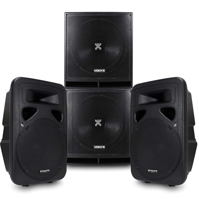 Pair Active Powered PL15" DJ PA Speakers + 18" Bass Amazon.co.uk