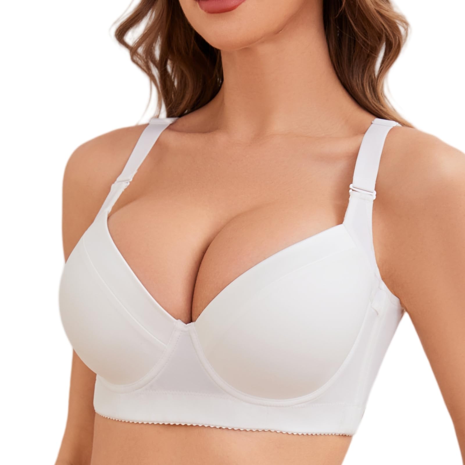 Photo 1 of Bras for Women Plus Size Push Up Bras for Women Back Smoothing Bra Comfort Lightly Underwire T-Shirt Bra (White 38C)