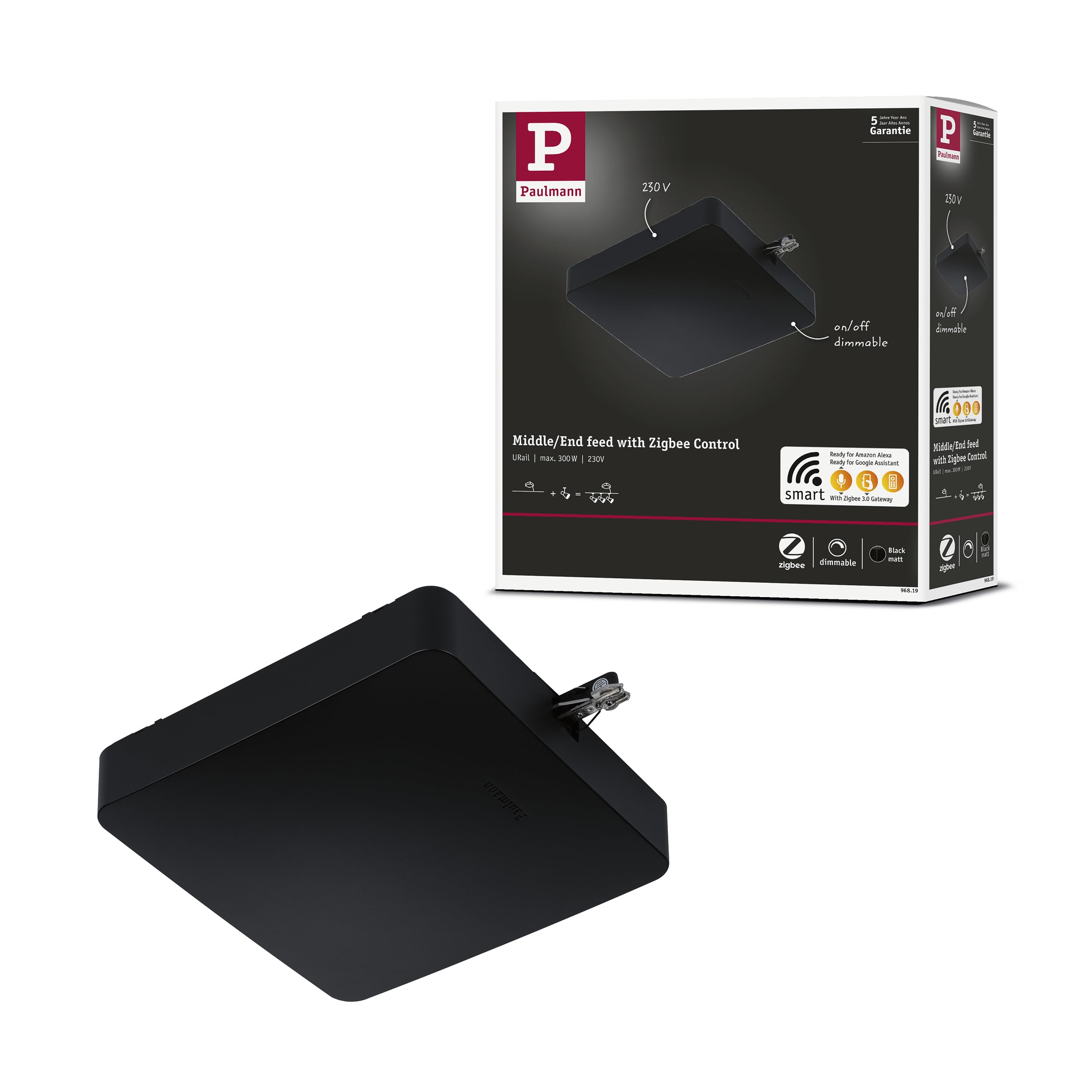 Paulmann 96819 Smart Home Zigbee 3.0 URail middle feed 227x196mm max. 300W black matt rail system — image 1