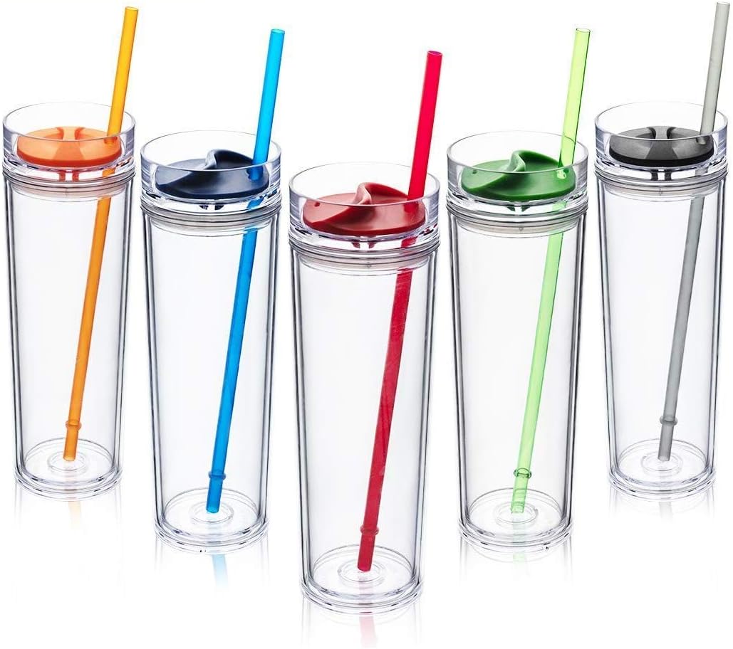 DAIANNA Plastic Tumblers with Lid and Straw-16oz Insulated Travel Tumblers Acrylic Double Wall Clear Reusable Cup，25 Packs (Multicolors, 25)