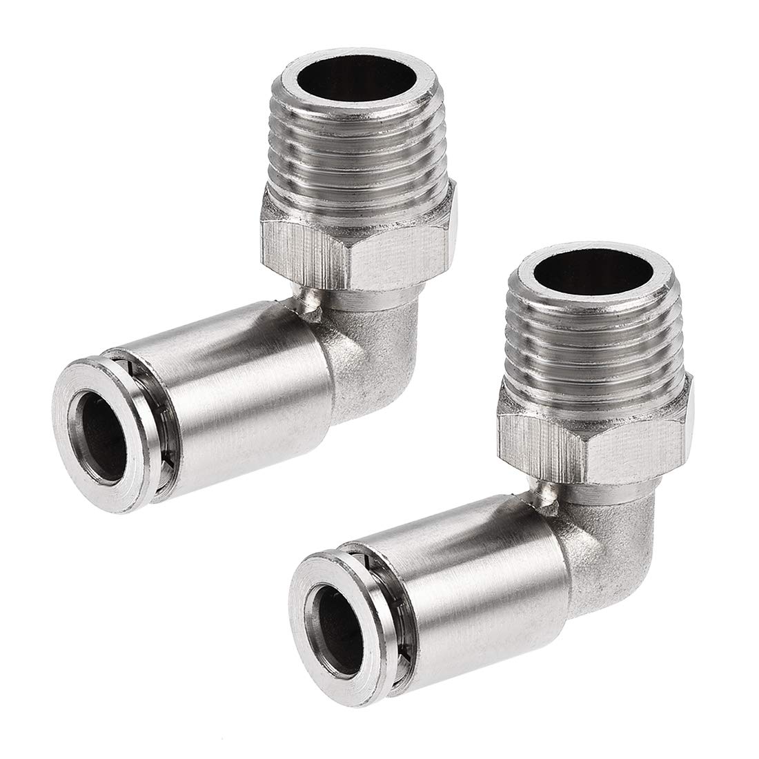 sourcing map Push to Connect Tube Fitting 6mm Tube to 1/4PT Male Elbow L Shape 2Pcs