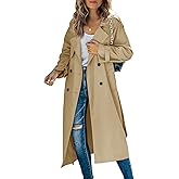 Makkrom Women's Double Breasted Long Trench Coat Windproof Classic Lapel Slim Overcoat with Belt
