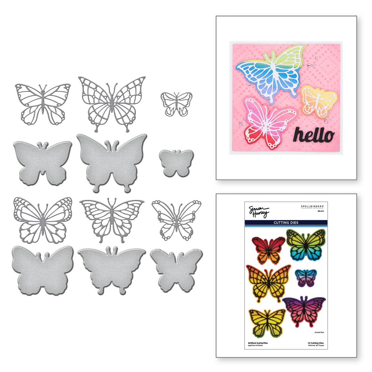 Spellbinders Brilliant Butterflies Etched Dies from The Metamorphosis Collection by Simon Hurley, Metal, ONE