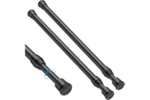 MEXAU 2PCS Small Tension Curtain Rod 12 to 20 Inch,Black Short Curtain Rods No Drilling,Loaded Expandable Spring Curtain Rods for Kitchen,Closet,Cupboard,Door,Bookshelf