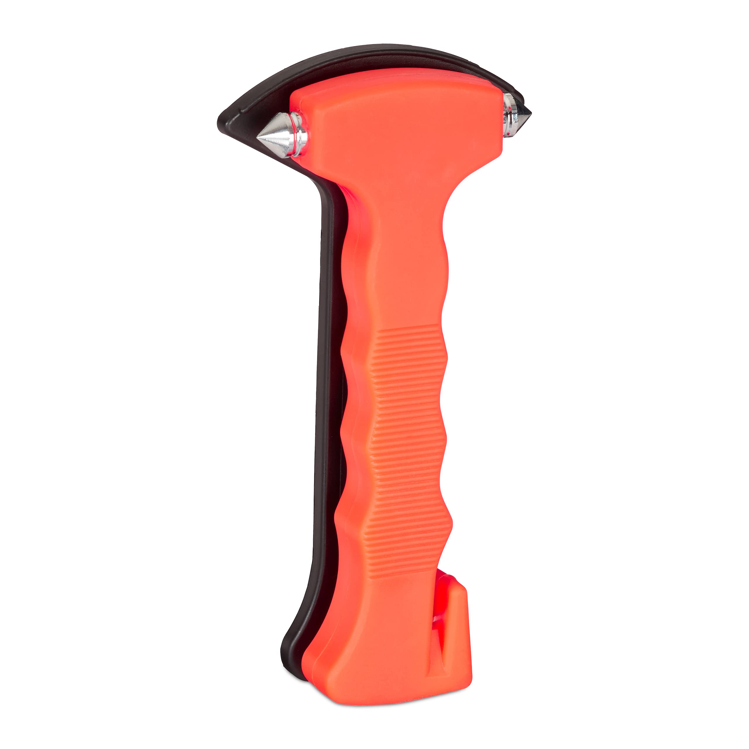 Relaxdays Emergency Hammer for your Car, Windscreen Hammer with Steel Points, Seatbelt Cutter, Orange