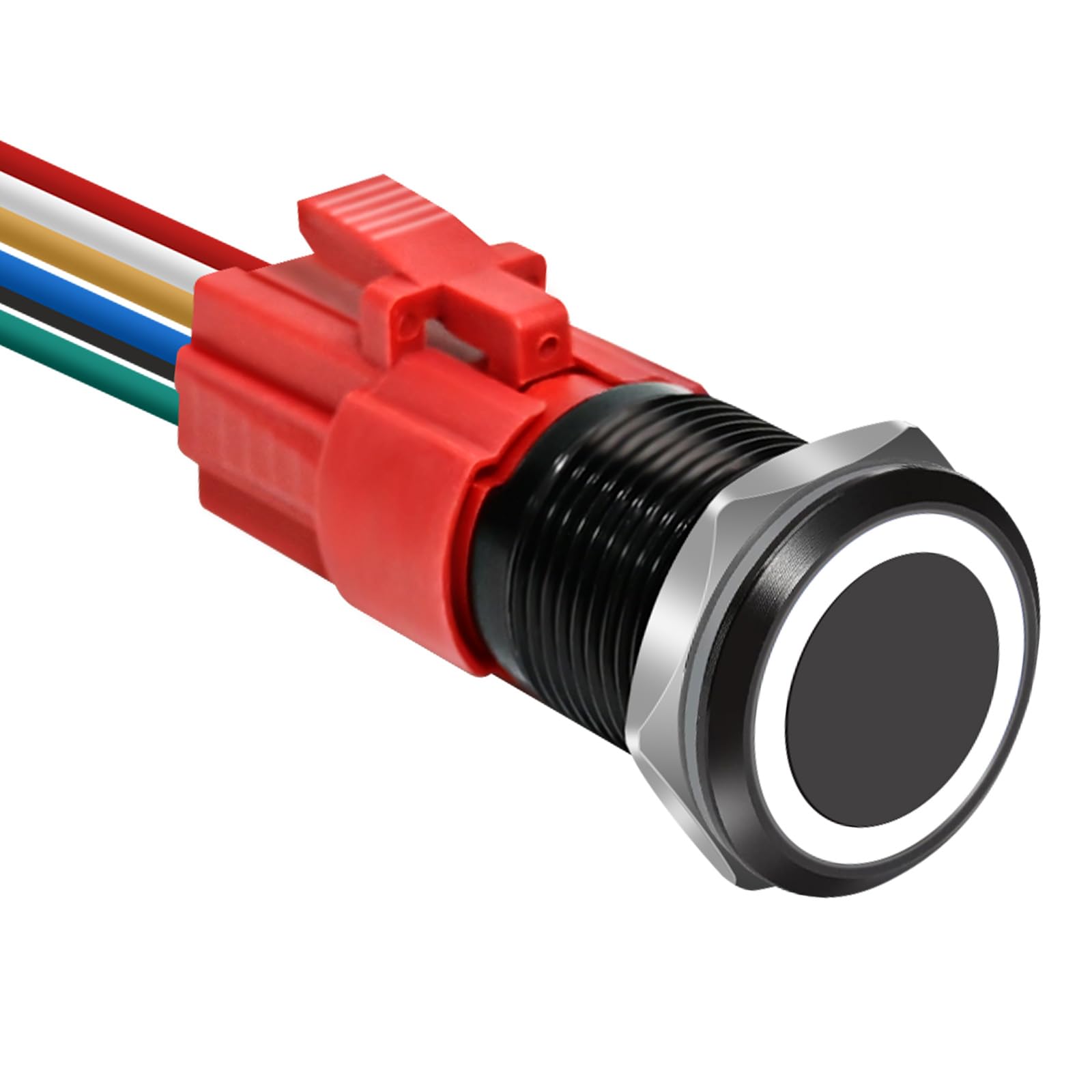 Photo 1 of 1 Pcs 16mm Latching Push Button Switch with 12V Waterproof Shell LED Light Power Button Momentary Push Button Switch for 0.63" Mounting Hole with Wiring Plug (White Light)