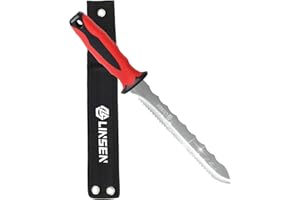 PAXLINSEN Stainless Steel Garden Knife with 11" Blade with New Handle, Double Side Utility Sod Cutter Lawn Repair Garden Knife with Nylon Sheath (RED)