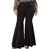Floerns Women's Plus Size Flare Leg Palazzo Party Club Bell Bottom Pants