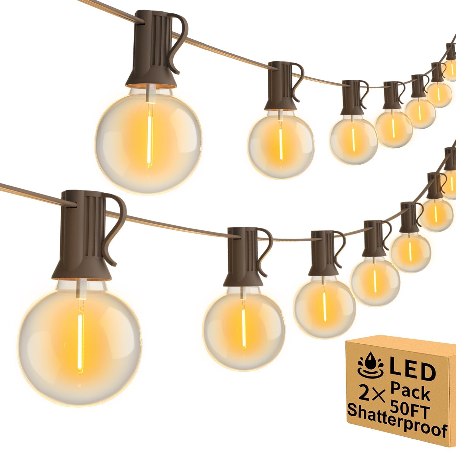 Vocevos 100FT 2Pack Outdoor String Lights LED Outside Waterproof Patio Lights Backyard Heavy-Duty Shatterproof Plastic G40 Bulbs Connectable Globe Light Decor Yard Café Exterior Image