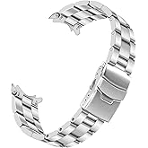 YISIWERA Stainless Steel Curved End Watch Band Replacement Double FlipLock Buckle Metal Watch Strap Bracelet for Men Women 22mm 3 Flat-Silver