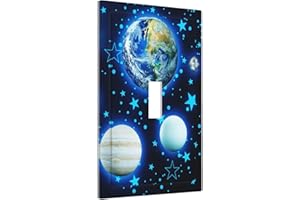 DJTRRF Stars Planet 1 Gang Light Switch Cover Blue Solar Decorative Wall Plate Single Toggle System Glow Switchplate Electrical Faceplate for Home Nursery Decor