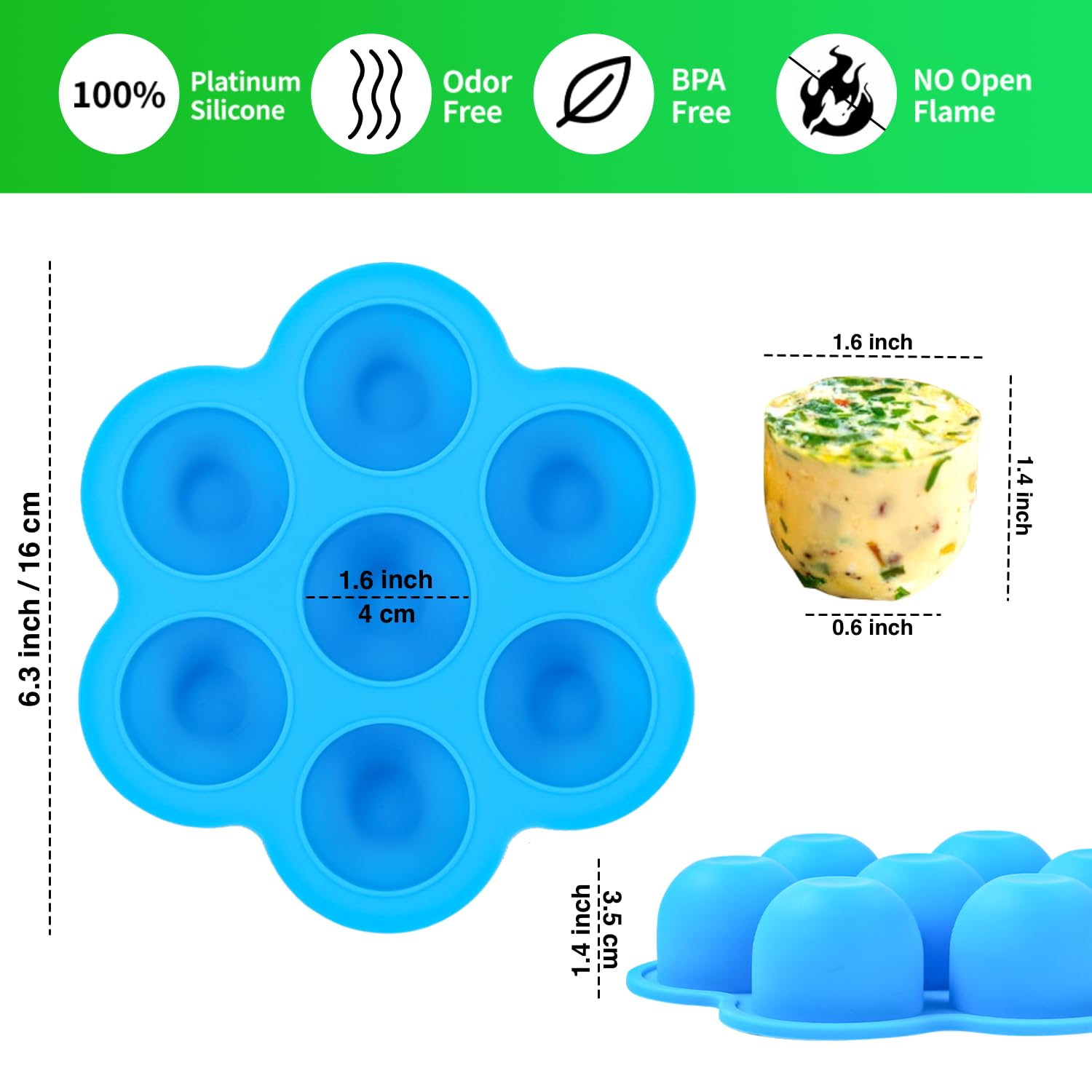 GOKCEN's Silicone Egg Bite Molds [2 Pack] Instant Pot Accessories - Fit Instant Pot 5,6,8 qt Pressure Cooker - Food Freezer Tray with Lid - Reusable Storage Container (Blue & Green - Egg Bite Mold)