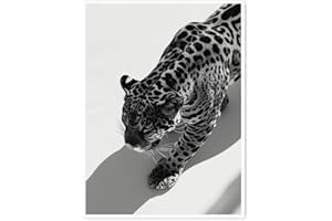 Black and White Leopard Wall Art – Minimalist Animal Print, Modern Monochrome Canvas, Bold Black White Aesthetic Wall Deco 8x