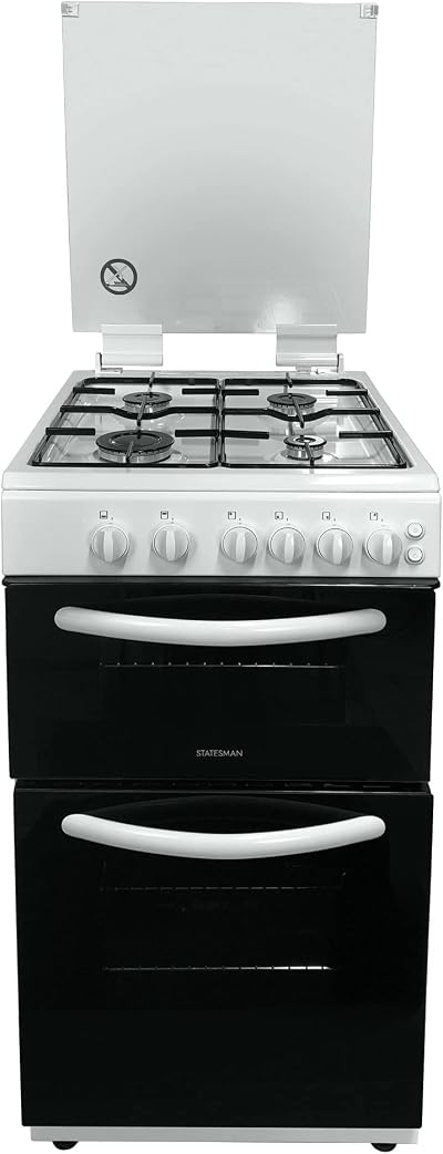 Igenix Statesman GTL50W Double Oven Gas Cooker 50cm White with Glass Lid