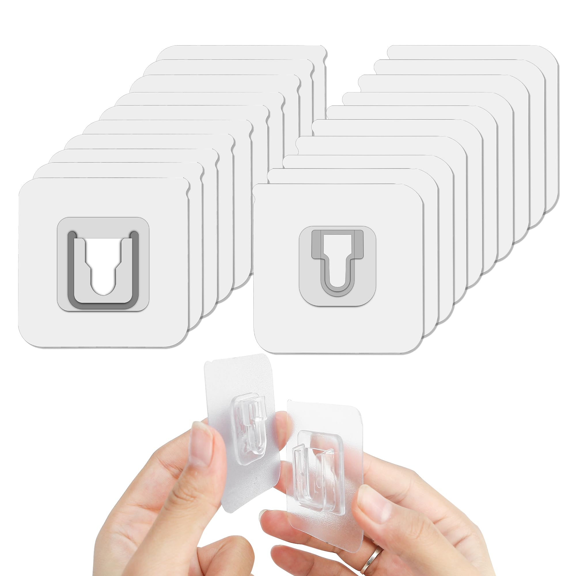 Photo 1 of 10 Pairs Double Sided Adhesive Wall Hooks Transparent - Self Mount Holder Hanger, Strong A+B Buckle Combination, 22lbs/10kg Max Heavy Duty, No-Trace Hanging for Bathroom, Kitchen, Office (20pcs)