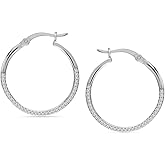 LeCalla ALL Made of Real 925 Sterling Silver Hoop Earrings Lightweight Round Cubic Zirconia Hoops Earring for Women 30MM