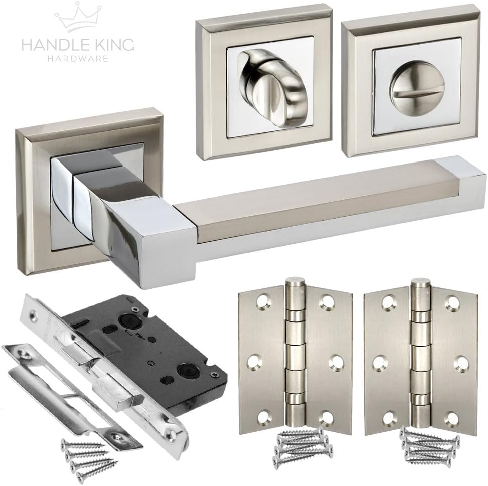 New Bathroom Door Pack Handles, Lock, Turn & Hinges H61 HB Pack - from Handle King
