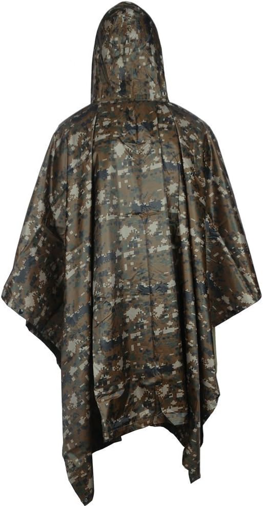 Rain Poncho, Ripstop Raincoat Waterproof Military Camouflage Rain Coat with Hooded for Outdoor Sport
