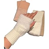Verdusa Women's Fuzzy Fingerless Winter Gloves Plush Faux Fur Knitted Arm Warmers