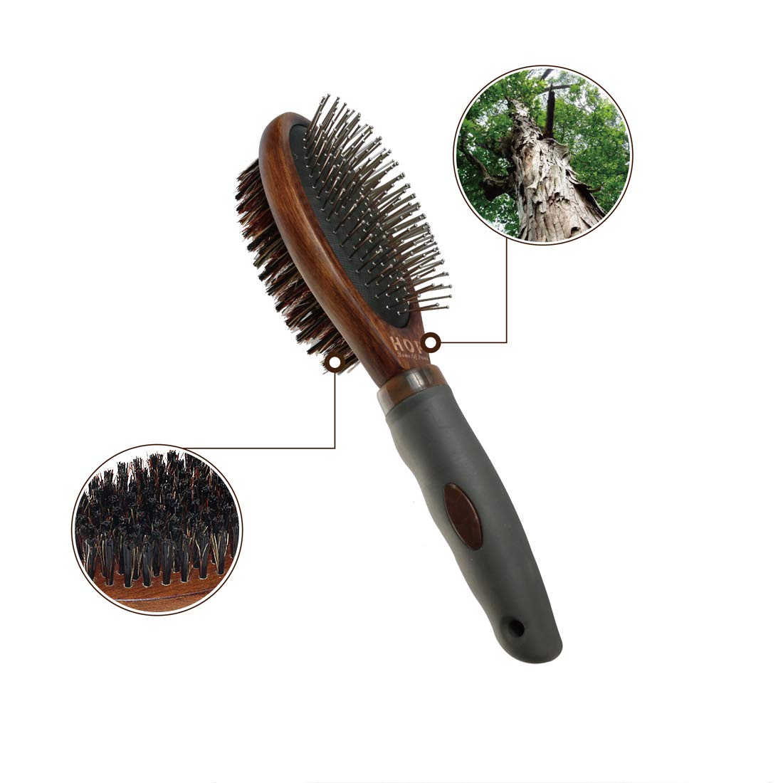 HOP Home of Paws Dog Brush for Grooming, Double Sided Brush Removing Shedding Hair, Dog Brush for Short Medium or Long Hair, Cat Brush Grooming Comb for Detangling and Dirt Cleaning, Lotus Wood: Beauty