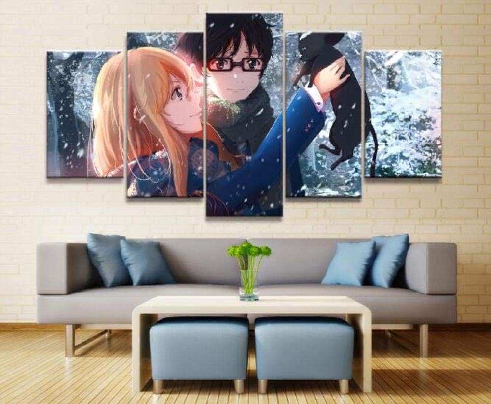 WOAIC Posters & Prints 5 Piece Your Lie in April Love Affair Animation Painting Poster Canvas Picture Home Decor Size_2_with_Frames