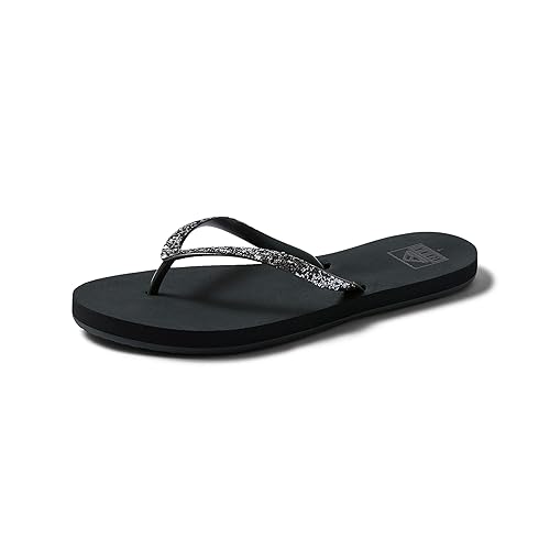 Reef Stargazer Womens Beach Flip Flop, Super Lightweight and Soft Footbed, Thin Glitter Strap, Shadow, 8