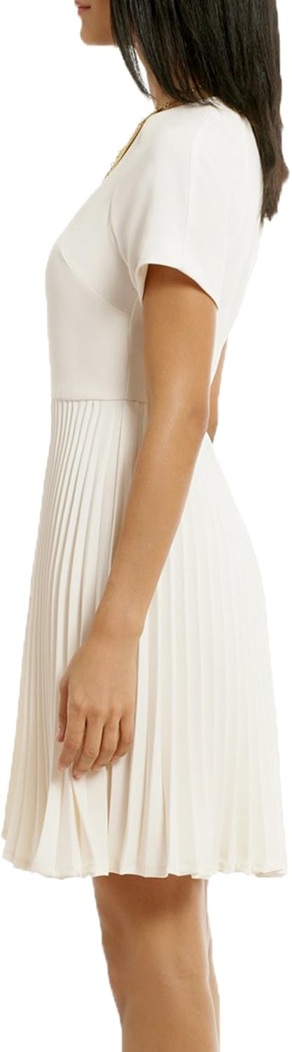WOOSEA Women's Elegant Pleated Short Sleeves Cocktail Party Swing Dress: Clothing