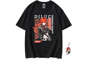 SODAMEOW Genshin Impact Shirt for Women Men Unisex Casual Anime Kawaii Costume Black Genshin T-Shirt Furina Scaramouche