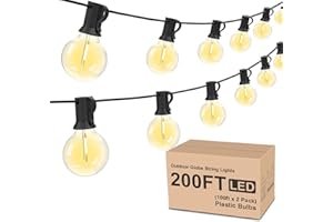 RTTY Outdoor String Lights 200ft, 2 Pack 100ft G40 Led Patio Lights with 52pcs Plastics Bulbs,Waterproof Shatterproof Dimmable Globe Outside Hanging Lights for Patio Cafe Bistro Backyard Gazebo