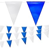 Safety Warning Pennant Banner Flags – 105FT OSHA High Visibility Colored Triangle Flags for Construction Zones, Roadwork, and Hazard Areas(WHITE+BLUE,45pcs,105FT)