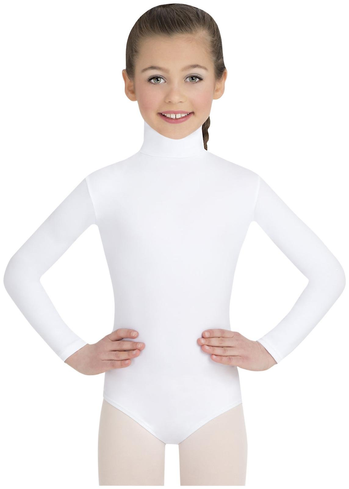 Photo 1 of Capezio Big Girls' Team Basic Turtleneck Long Sleeve Leotard with Snaps, White, Medium