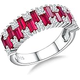 RANDES 925 Sterling Silver Thick Band Rings for Women Men Channel Set Half Eternity Wedding Anniversary Band Sapphire/Emerald/Ruby/Topaz Gemstone Birthstone Ring Size 6 to 10