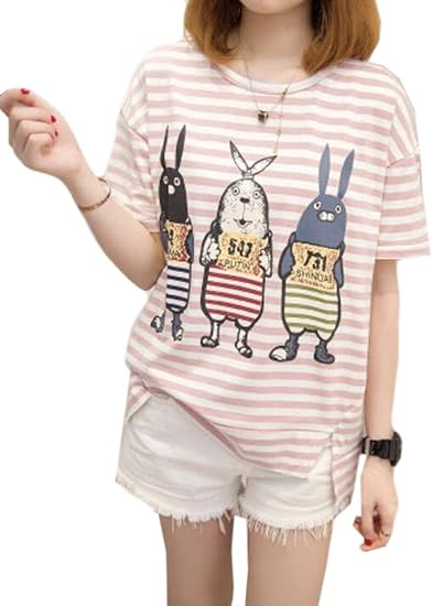 Amazon Alppvレディース 半袖tシャツ 春 夏 カットソー Tシャツ 可愛い レディース 無地 シンプル トップス ゆったり Tシャツ ストライプ カジュアル Tシャツ Tシャツ カットソー 通販