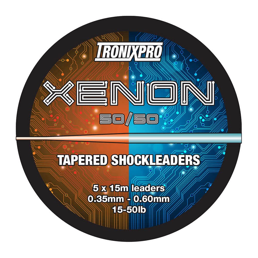 Tronixpro Unisex's Xenon Tapered Leader 50/50 Fishing Line, Orange/Clear, 15m