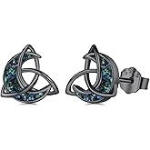 StoryMidir Moon Abalone Shell Earrings for Women Men 925 Sterling Silver Celtic Stud Earrings Hypoallergenic Black Abalone Jewelry Gifts