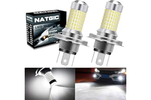 NATGIC H4 HB2 9003 LED Bulbs Super Bright 3000LM 3014SMD 144-EX Chipsets with Lens Projector for Fog Lights, Automotive Driving Lamps, Daytime Running Lights, Xenon White (Pack of 2)