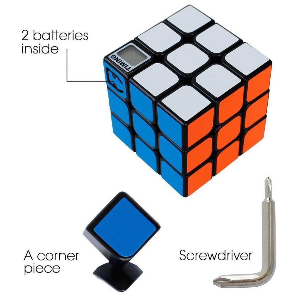 3x3x3 Magic Cube with Timer Smooth Speed Cube Black Body with Colour Stickers Puzzle Toy for Adults and Children