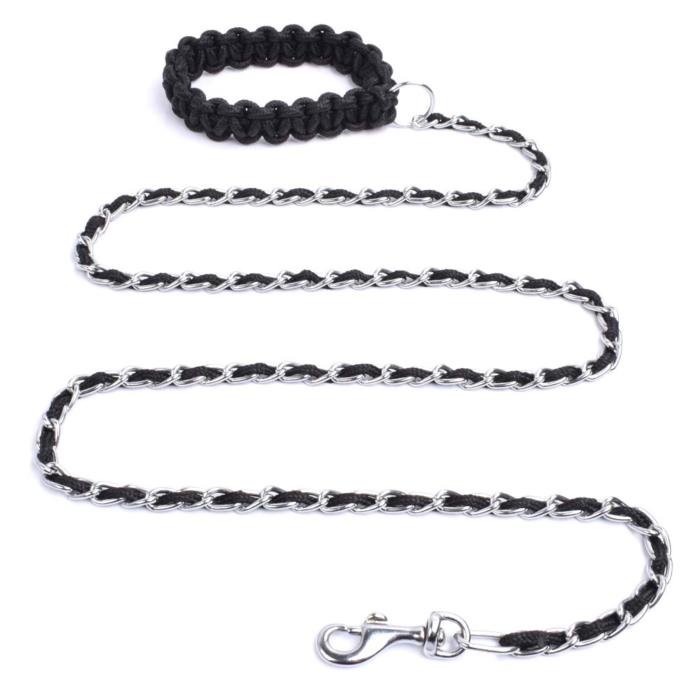 Chew Proof Dog Leash 5.5ft Heavy Duty Dog Leashes Metal Pet Chain Lead with Soft Rope Handle for Medium Large Dogs