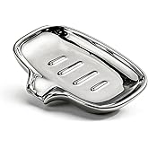 Ovatheria Polished Silver Soap Dish | Self-Draining Bar Soap Holder with U-Shaped Drainage, Decorative Soap Tray for Bathroom Shower &amp; Kitchen Sink