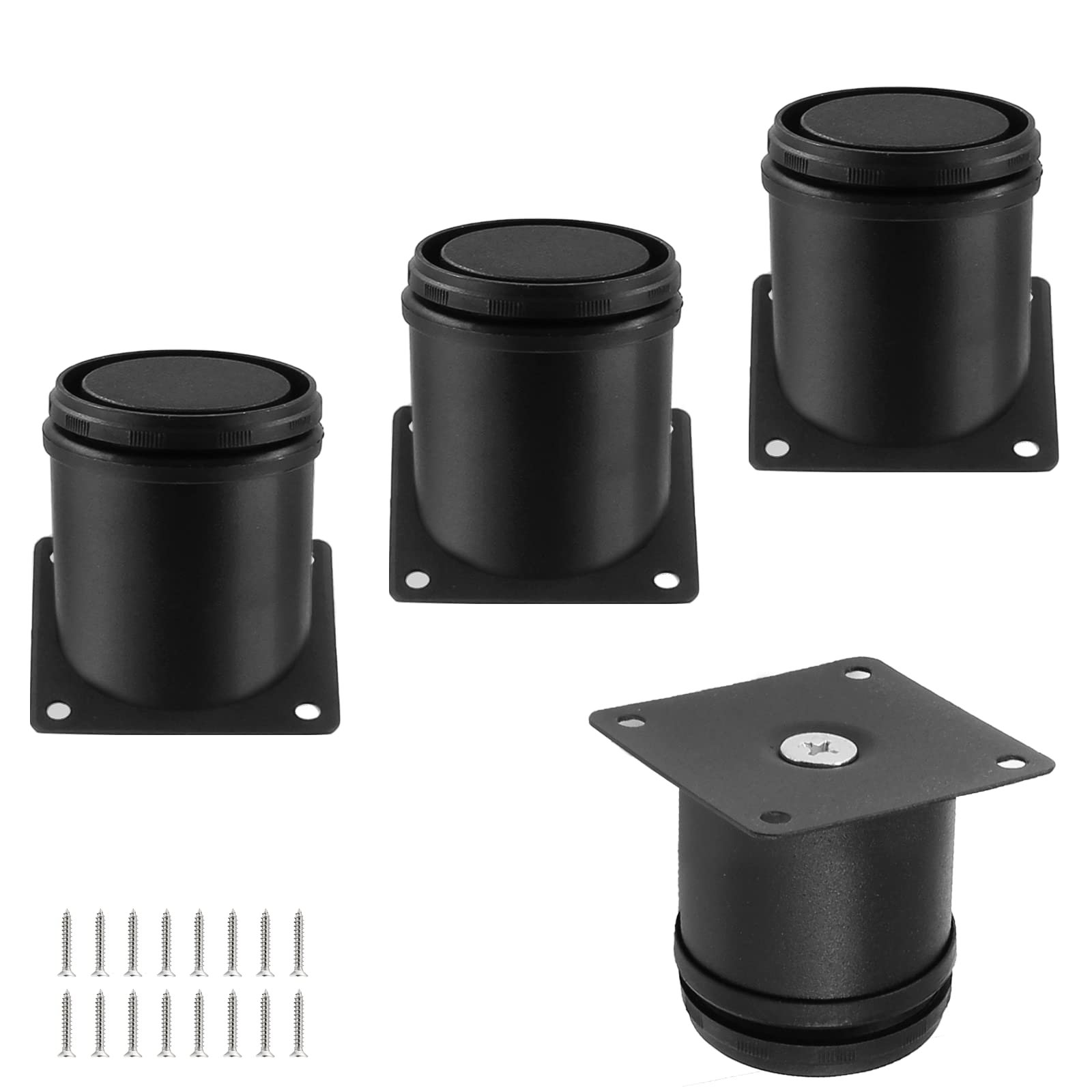 Photo 1 of Kyuionty Set of 4 Stainless Steel Furniture Legs 2.4 Inch, Adjustable Round Cabinet Legs 2" Dia Kitchen Feet, Metal Replacement Legs for Cabinet Sofa Couch Shelves Table (Black)