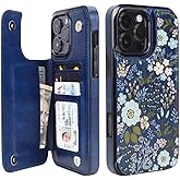 uCOLOR for iPhone 16 Pro Max Wallet Case with Card Holder PU Leather RFID Blocking Design iPhone 16 Pro Max flip case for Women Men Magnetic Clasp Kickstand Design 6.9 inch (Blue Daisy)