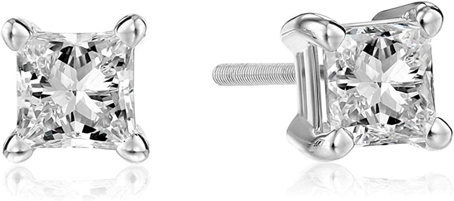 IGI-Certified 14k White Gold Princess Diamond Stud Earrings (3/4 cttw, H-I Color, I1 Clarity)