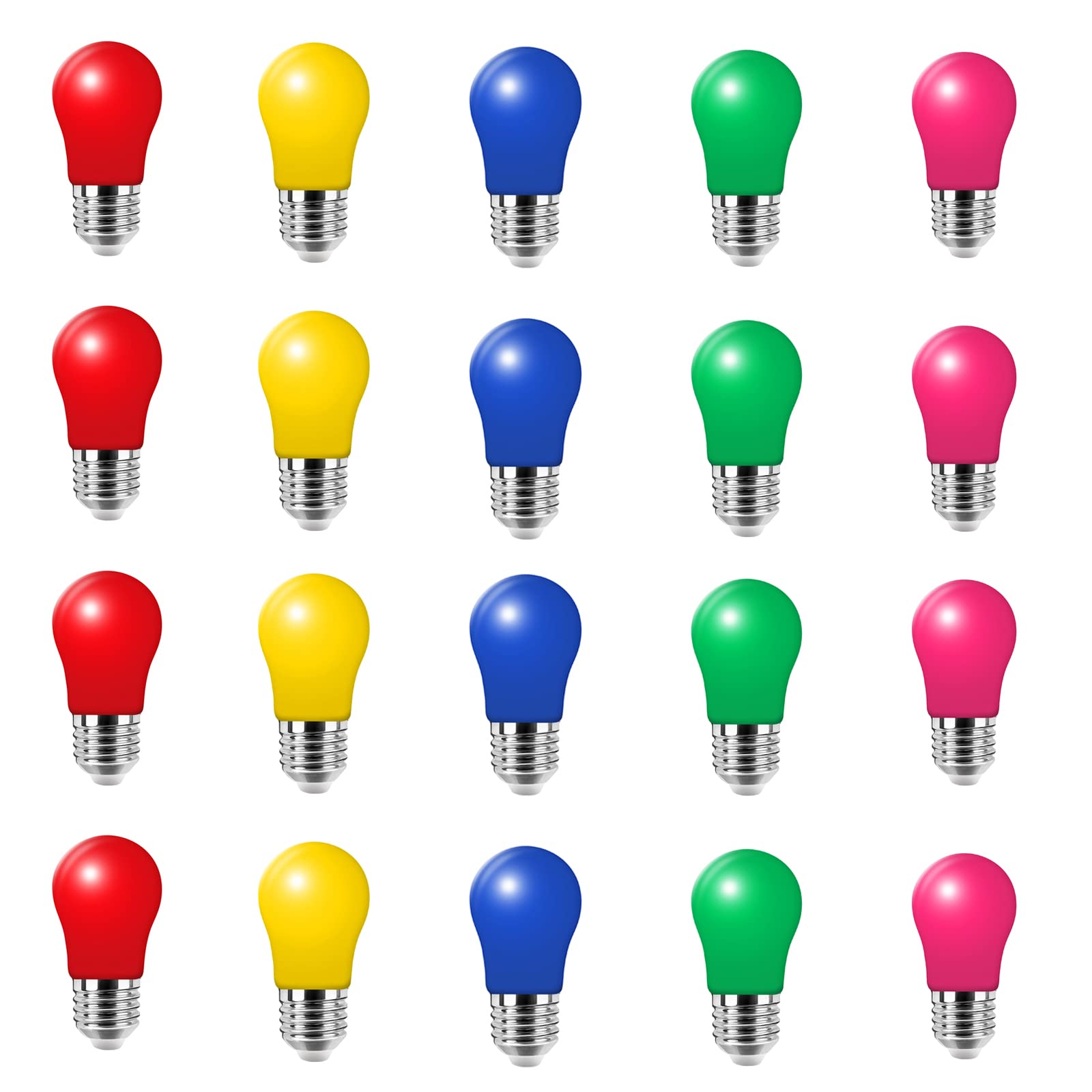 HUAMu 20 Pack 3W LED Colored Light Bulb E27 A50 Screw Cap Multi-Colored Light Bulb for Wedding Halloween Christmas Party Bar Mood Ambiance Decor