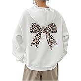 Milumia Women's Leopard Bow Print Drawstring Hoodies Long Sleeve Oversized Sweatshirt