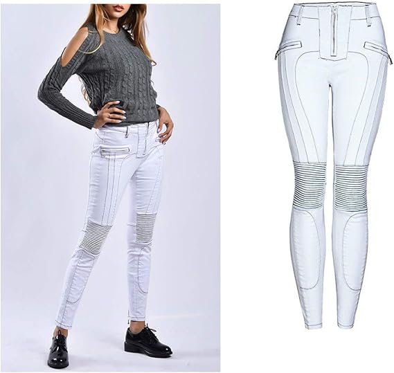 spliced skinny biker white jeans