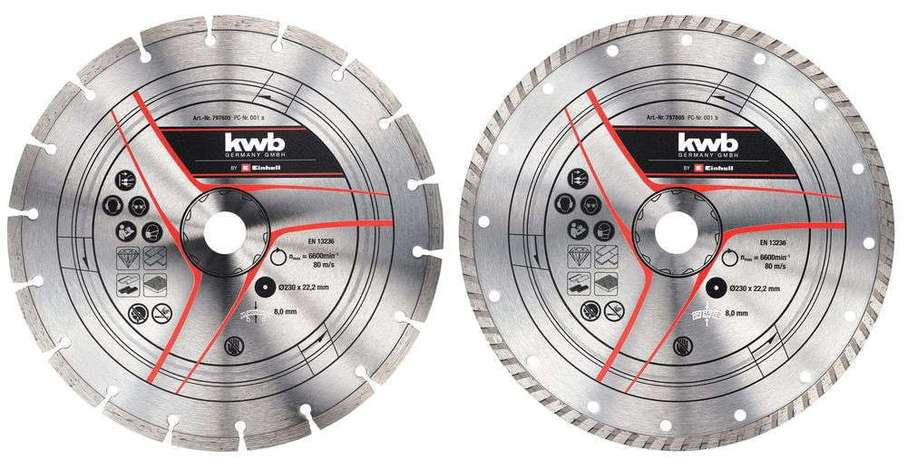 Original Einhell 2-Piece Diamond Cutting Disc Set 230 mm (Angle Grinder Accessories, 2X Diamond Cutting Disc, Diameter 230 mm, Thickness 1.8 mm, Max. 6,600 RPM, for All Angle Grinders)