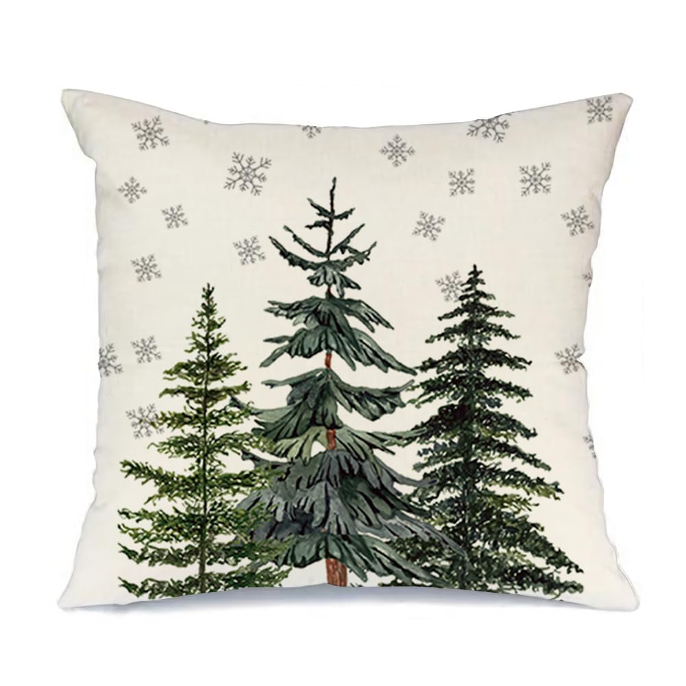 Photo 1 of RABUSOFA Green Pine Christmas Trees Winter Snowflake Throw Pillow Cover,18x18 Inch Xmas Holiday Lumbar Decorative Cushion Cases Decoration for Sofa Couch