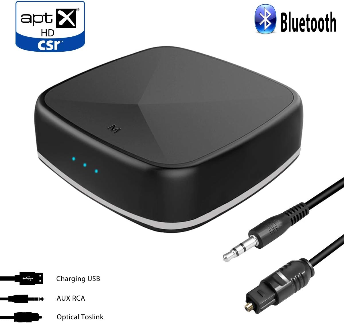 Bluetooth 4.2 Transmitter and Receiver, Tectri 2-in-1 Digital Optical TOSLINK and 3.5mm Wireless Audio Adapter for TV/Home Stereo System - aptX Low Latency Pairing With 2 Devices at Once